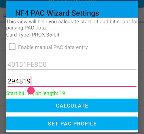 Example 35-bit PROX Badge PAC Wizard Result