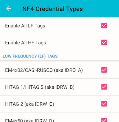 iScanBrowser Droid NF4x Credential Select 04 sdm nf4x credentials selected all 400w