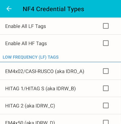 iScanBrowser Droid NF4x Credential Select 05 sdm nf4x credentials selected none 400w