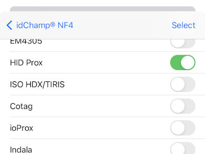 iScanBrowser iOS NF4x Credential Select 06 SDM NF4x enable only HID PROX Credential Type