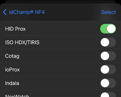 NF4x credential types only HID Prox selected to speed reading