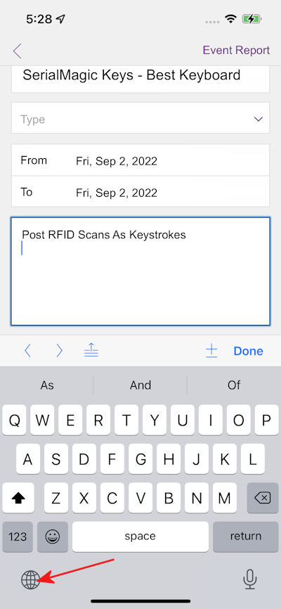 SerialMagic Keys iOS Post RFID From iPhone Built in NFC Reader Keyboard Select