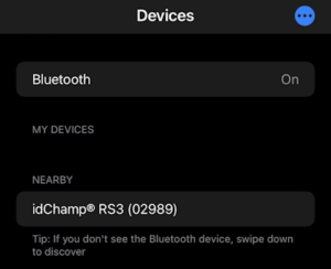 RS3 NFC Setup iOS iPhone 11 Devices View