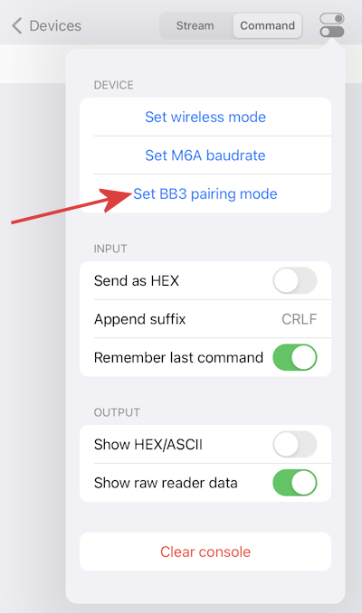 yACK BLE iPhone 11 Change BLE Pairing Mode Tool Menu Displayed