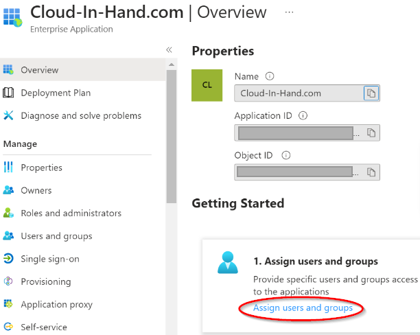 Azure AD Single-sign-on for cloud-in-hand.com SSO login assign users and groups