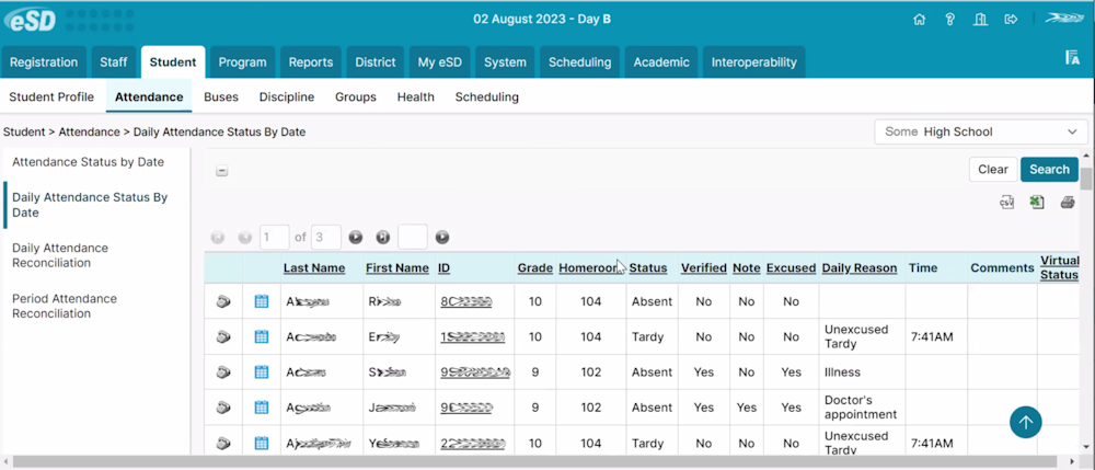 eSchoolData Student Attendance View