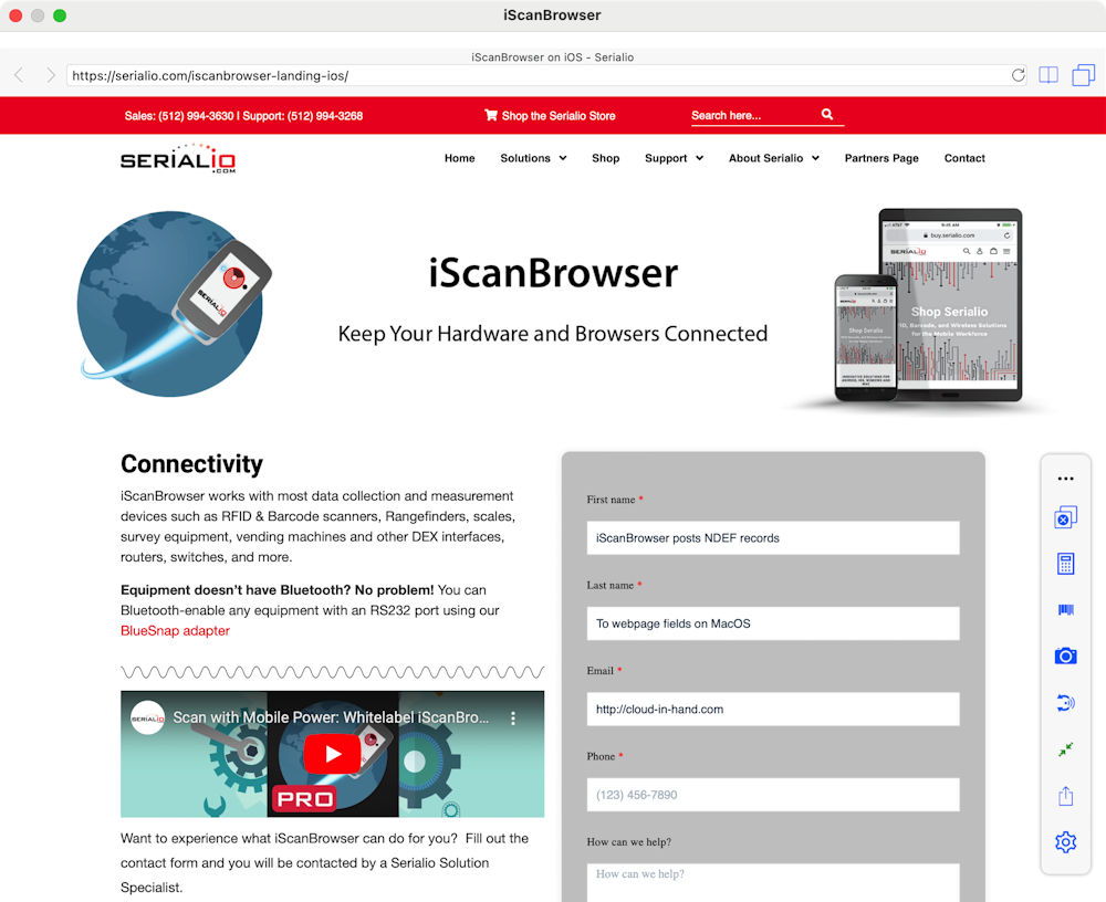 Browser Posts NDEF records to web page fields iScanBrowser MacOS iOS