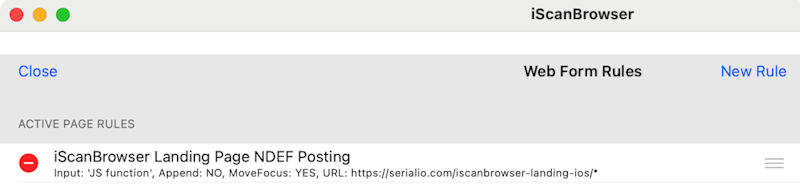iScanBrowser MacOS Web Form Rule Active Page Rule post NDEF records