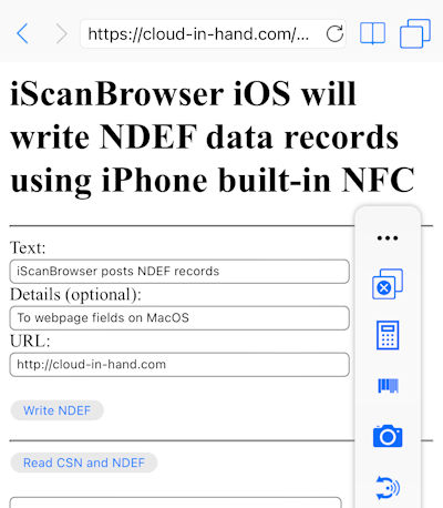 iPhone write NDEF data records from webpage fields with MacOS NFC Browser