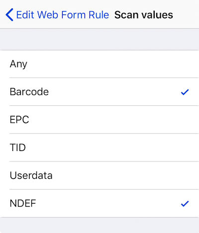 iSB iOS Limit by Scan Values EPC TID NDEF Raw