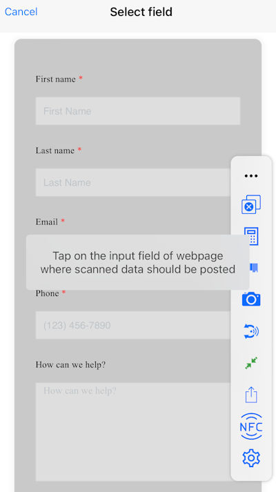 iScanBrowser WFR wizard tap field to post data