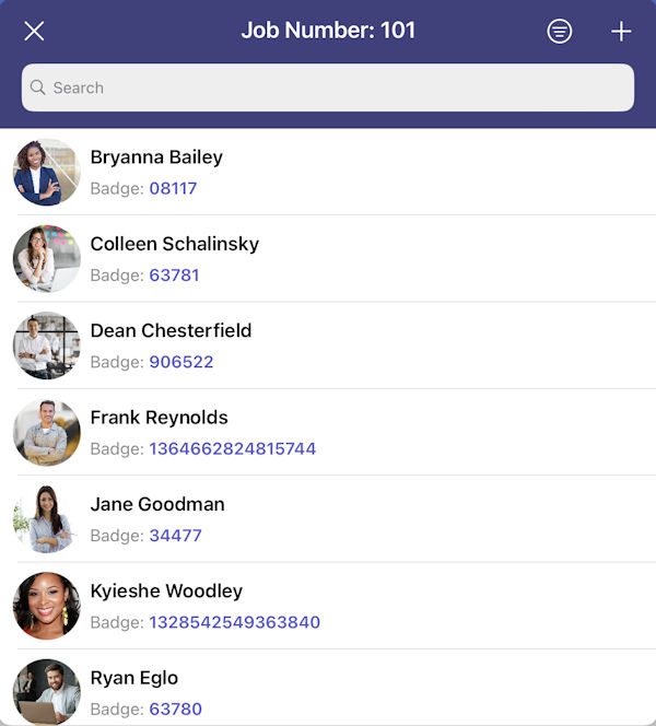 Attendance Roster Filtering listed members for selected job number 