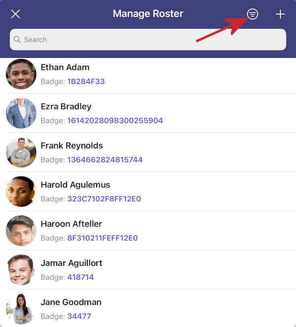 stratus-io app Manage Roster filter off 
