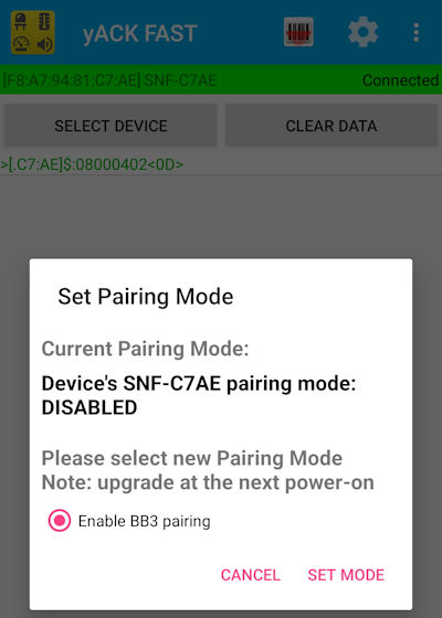 NFC BB2e Windows Connection yACK FAST Android Enable BB3 pairing mode 