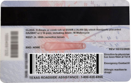 Fast Visitor Check in TX Driver License Back TOM SORE THUMB