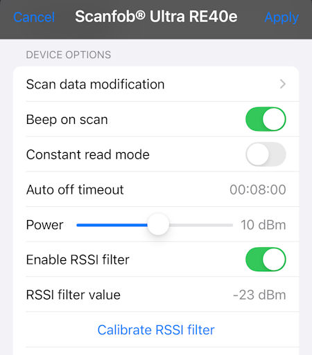 Ignore Nearby UHF Tags RSSI Filter iPhone UHF Reader