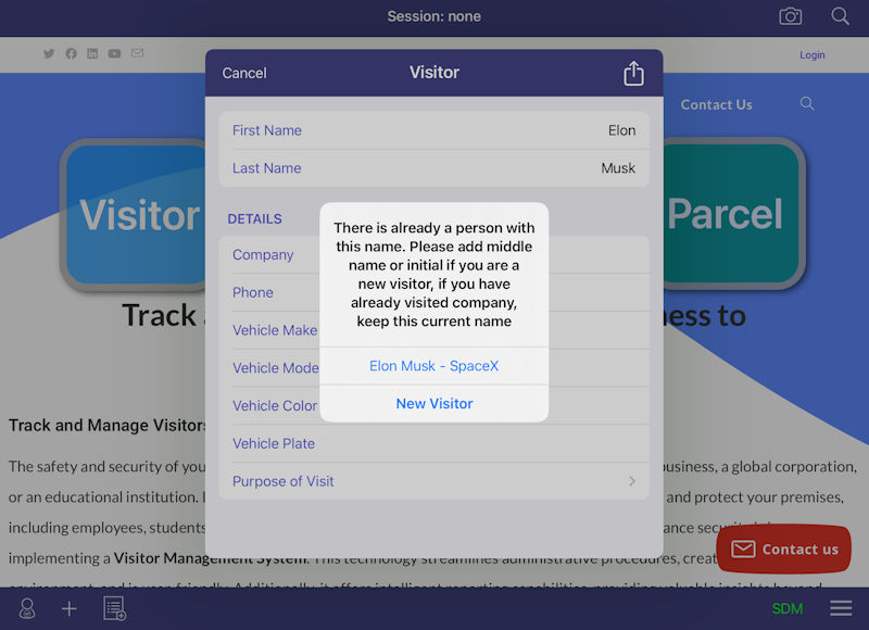 iPad visitor checkin remember prior visit 