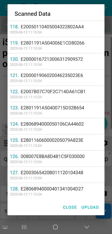 iScanBrowser Android RFID Fast Batch Scanning Upload to Webpage 
