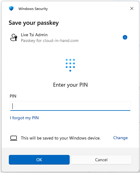 cloud-in-hand Save your passkey dialog Enter your PIN
