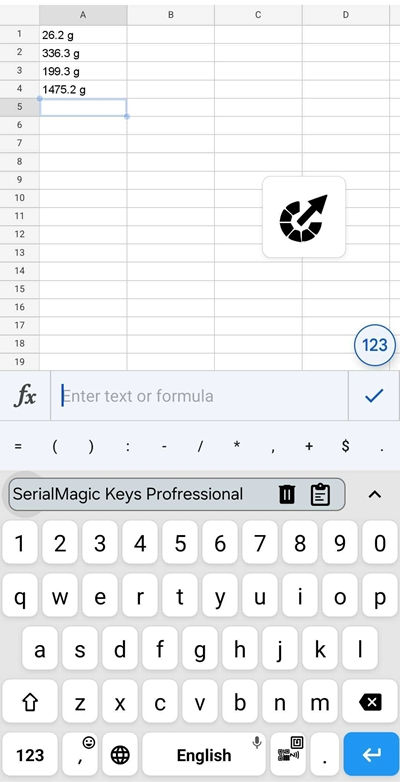 SerialMagic Keys Pro Android Google Sheets Posts Scale Readings 