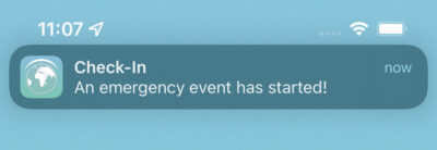 emergency mustering event notification iPhone